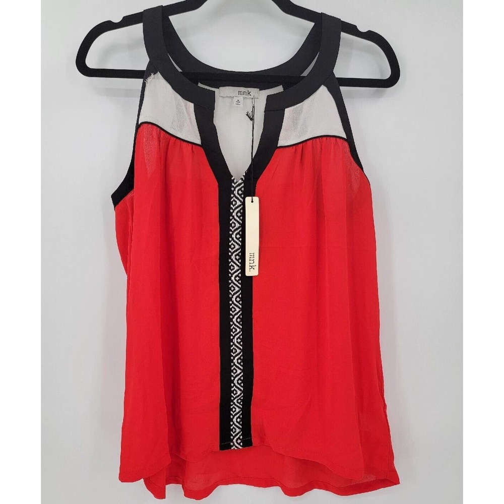 MNK Women's Medium V-Neck Colorblock Sleeveless Top Blouse NWD DEFECT Shirt